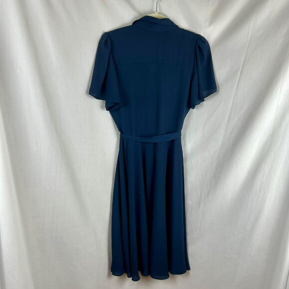 Nanette Lepore Flutter Sleeve Pintuck Shirt Dress Women 4 Navy Blue A Line Midi - Picture 11 of 14
